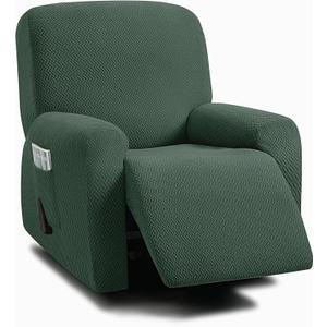 ULTICOR 4-Piece, 1 Seat Recliner Cover, Jacquared Stretch Reclining Chair Covers for 1 Cushion Reclining Sofa, Single Seat Recliner Couch Cover, Soft, Machine Washable (Style 3) (Retro Green)