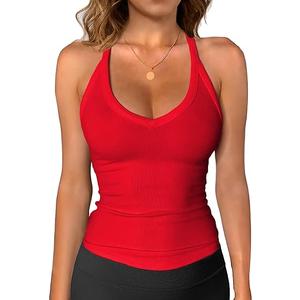 Womens Spaghetti Strap V-Neck Ribbed Tank Tops for Women 2026 Slim Fitted Soft Camisole Basic Layering, Medium 