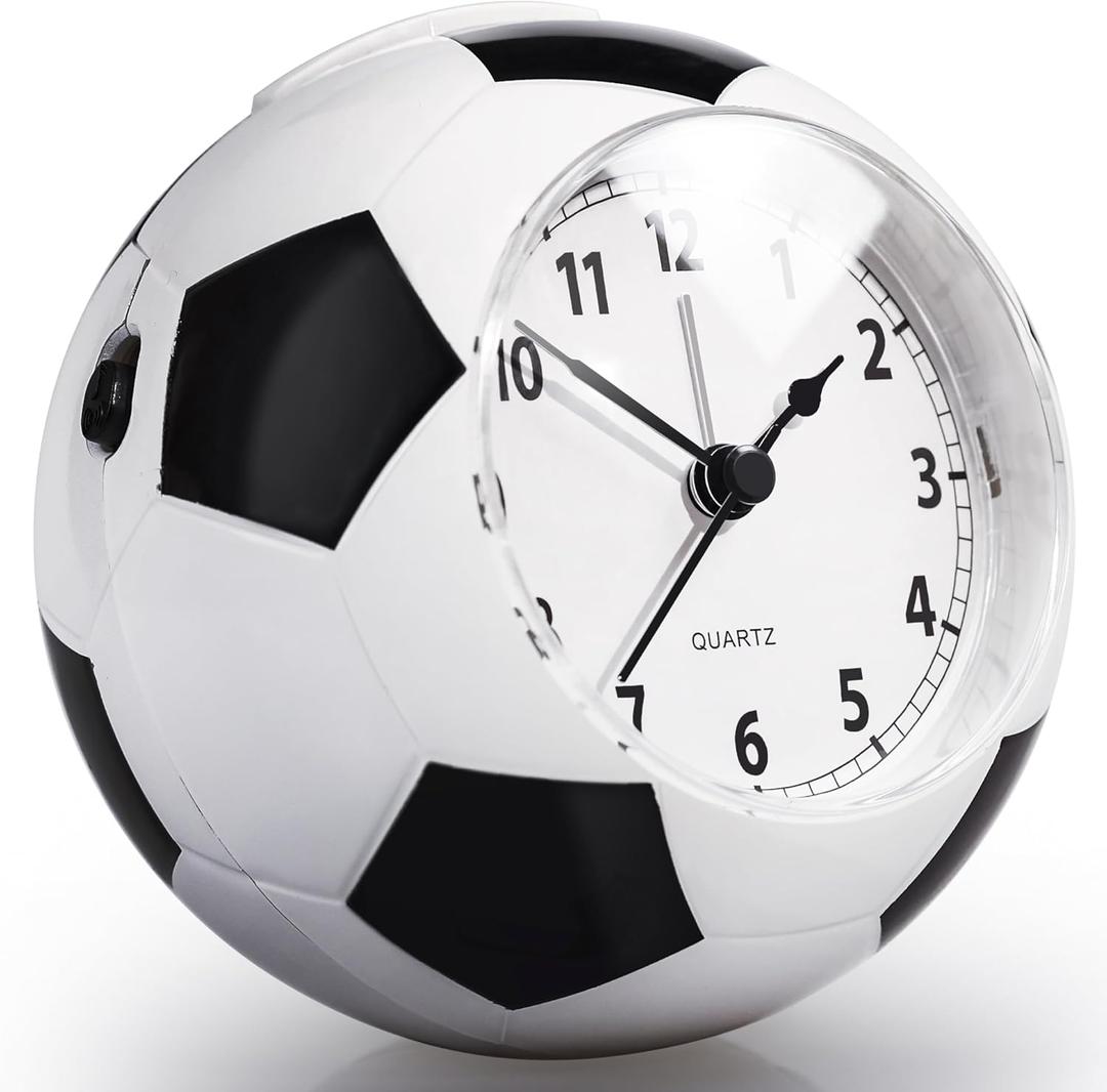 AYRELY 4.5"" Soccer-Shaped Analog Alarm Clock - Quiet Kids' Desk Clock with Musical Alarm, Battery Operated - Ideal for Bedroom, Kids' Room, Bedside, Living Room Decor, Shelf, Black and White