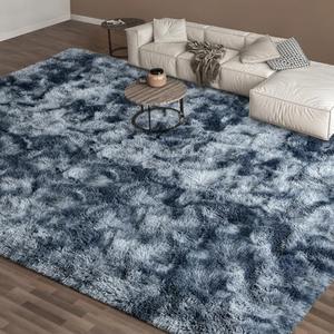 EVOIONOS Area Rug for Living Room Bedroom, Washable 6x9 Fluffy Shag Large Rug, Soft Plush Non Slip Carpet for Indoor Floor Bedside Nursery Kids Room, Dorm, Home Decor Aesthetic, ‌Tie-Dye Blue Grey