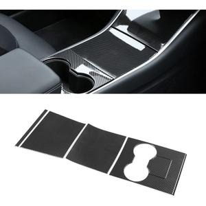 x xotic tech Center Console Wrap Water Cup Holder Panel Cover Kit, ABS Carbon Fiber Pattern, Compatible with Tesla Model 3 Model Y 2017-2020
