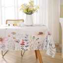 Spring Tablecloths for Rectangle Tables, 52x70 Inches, Wrinkle Free Machine Wash Polyester Floral Table Cover Watercolor Wild Flowers Spillproof Oblong Table Cloth for Spring & Summer Daily Use
