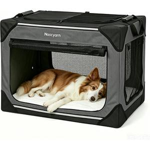 Collapsible Soft Dog Crate 36 Inch, Portable Travel Pet Crate for Large Dogs with 4-Door Mesh, Large Dog Kennel Indoor & Outdoor, Dark Grey