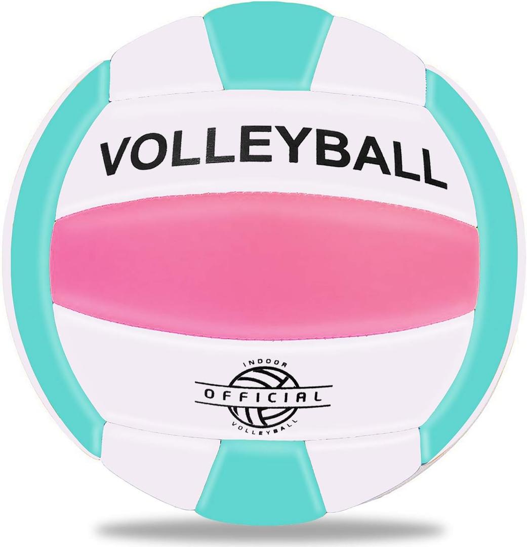 EVZOM Super Soft Volleyball Beach Volleyball Official Size 5 for Outdoor/Indoor/Pool/Gym/Training Premium Volleyballs Equipment Durability Stability Sports Ball (Pink/Blue)