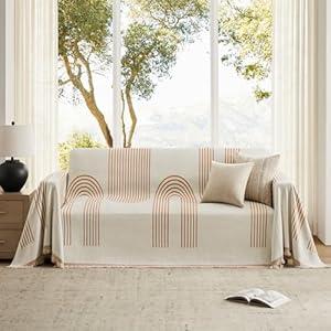 Maymiss Boho Couch Cover Washable Sectional Couch Covers for Dogs Reversible Sofa Slipcover for 2 or 3 Cushion Couch Pet Friendly Furniture Protector (3# Orange, 71" x 150")