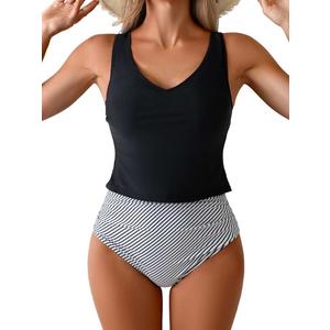 Eomenie Two Piece Tankini Swimsuits for Women Tummy Control Bathing Suits Cutout Back Swim Tank Top with High Waisted Bottom Global Recycled Standard XL