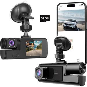 WiFi 1080P Dual Dash Camera for Car Front and Inside Dashcam Car Security Video Recorder, 170°Wide Angle Vehicle Cam, WDR, G-Sensor, Loop Recording, Night Vision (WiFi Dual Dash Cam with 32G Card)