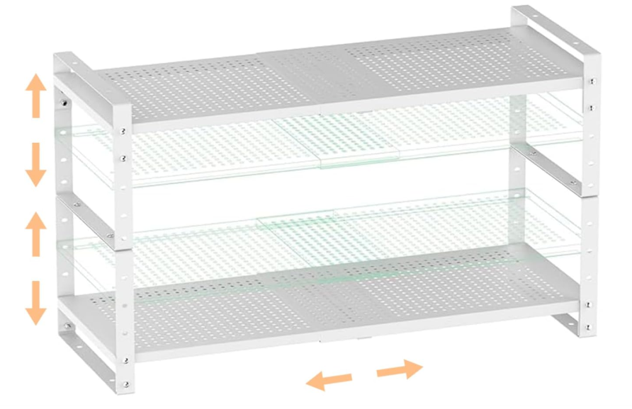 Ipotive Multi-Functional Metal Shoe Rack,Expandable Adjustable Stackable Kitchen Organizer,Metal Shelf risers for cabinets, Kitchens and Closet, Bathroom(White/Large)