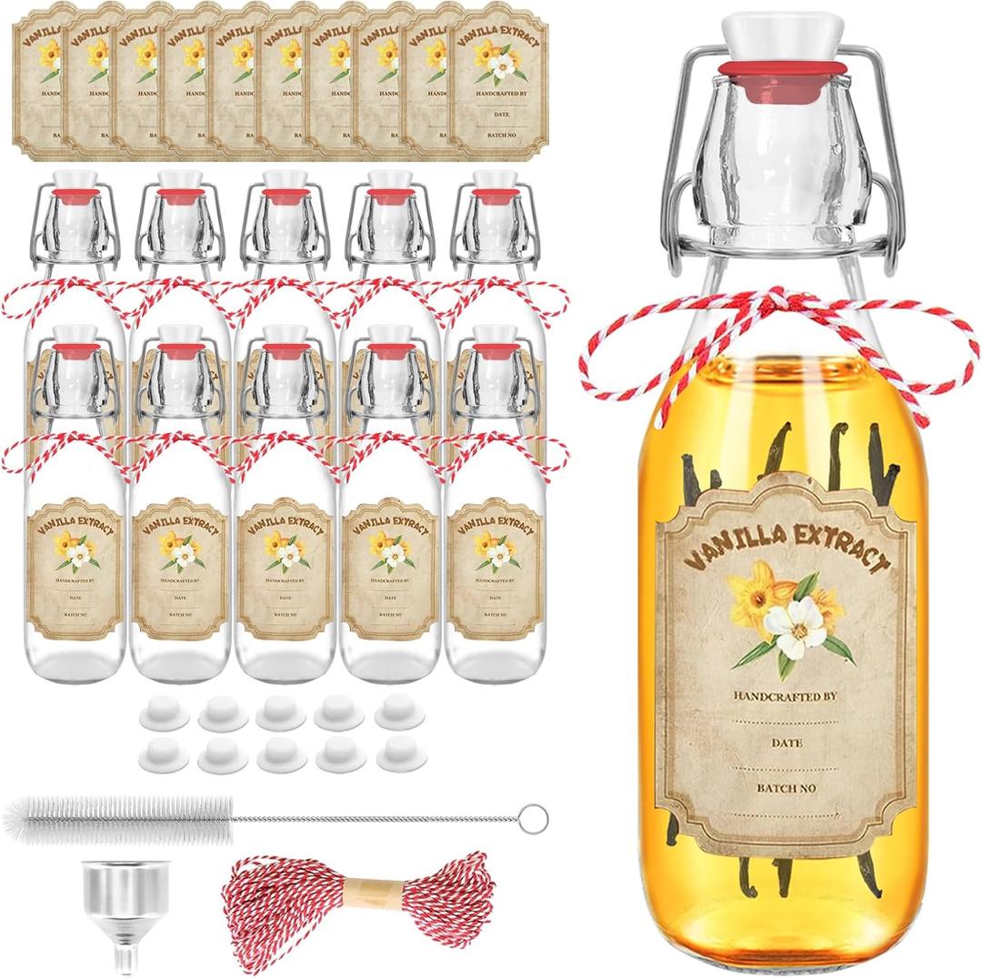 10 pack 8 oz vanilla extract bottles swing top glass bottles with lids homemade vanilla small flip top jars with airtight circle clear