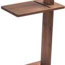 C Table, Premium Solid Acacia Wood, Adjustble Hight and Tablet Holder, Side Tabel for Sofa and Bad (Walnut Medium Brown)