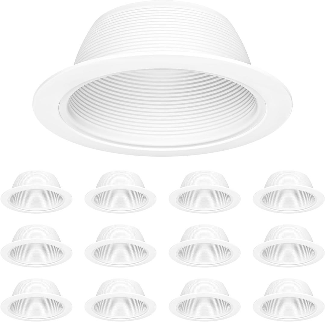6 Inch Can Light Cover,12 Pack White Can Light Trim, Step Baffle with Detachable Ring, Anti-Glare,All Metal Material