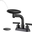 Matte Black Bathroom Sink FaucetModern 3 Hole Bathroom Faucet 2 Handle 4 Inch Centerset with 4 Water Outlet Modes, 360 Swivel Spout & Pop-Up Drain