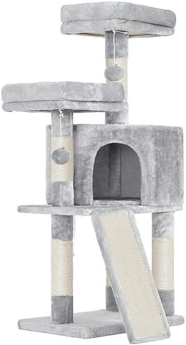 Feandrea Cat Tower, Cat Tree for Indoor Cats, 45.3-Inch Cat Condo with Scratching Post, Ramp, Perch, Spacious Cat Cave, for Kittens, Elderly Cats, Adult Cats, Small Space, Light Gray UPCT141W01