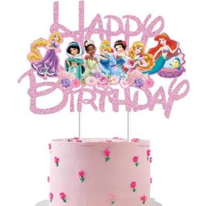Glitter Princess Cake Topper, Cute Happy Birthday Cake Topper, Birthday Party Supplies, Princess Themed Party Decorations for Girls