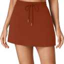 Vrtige Women's Casual Elastic High Waist Drawstring Workout Mini Skirt with Pockets (L)