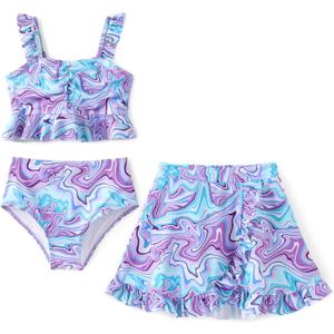 PATPAT Girl's Swimsuits 3 Piece Floral Print Ruffled Bikini Sets Bathing Suit with Cover Up Beach Skirt Summer Beachwear (7-8 Years) PATPAT Girl's Swimsuits 3 Piece Floral Print Ruffled Bikini Sets Bathing Suit with Cover Up Beach Skirt Summer Beachwear (7-8 Years)