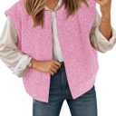 Yousify Womens Fuzzy Vest Cap Sleeve Crew Neck Knit Sweater Fall Casual Open Front Vest Outerwear (X-Large, Pink)