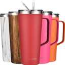 mininoo 30 oz Tumbler with Handle, Insulated Travel Coffee Mug with Lid and Straws, Stainless Steel Coffee Tumbler Leak-proof (32 oz Red)