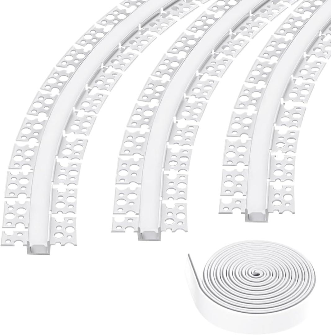 Spotless Plaster in Recessed Flexible Drywall LED Channel Fully Bendable LED Aluminum Profile Track for Custom LED Strip Lighting Solutions, 3.28ft x 3 Pcs (P5615 Inside width 12.5mm/0.5""), Silver
