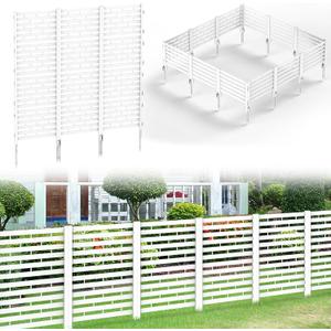 Fence Privacy Screen 12 Pack Garden Fence Panels Plastic Dog Fence Outdoor No Dig Fencing with Stakes Air Conditioner Trash Can Pool Equipment Enclosure for Outside Backyard Patio, White