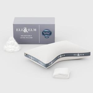 Eli & Elm Best Ergonomic Side Sleeper Pillow for Neck Pain. Supportive Cooling Latex Fill. U-Shape Contoured Design. King (U.S. Standard), with Pillow Case