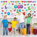 2 x 72 Pcs Christian Bulletin Board Decorations Set God is Love Bulletin Board Decor Jesus Religious Faith Bible Verse Heart Cutouts for Church Sunday School Vbs Chalkboard Home Wall Decor