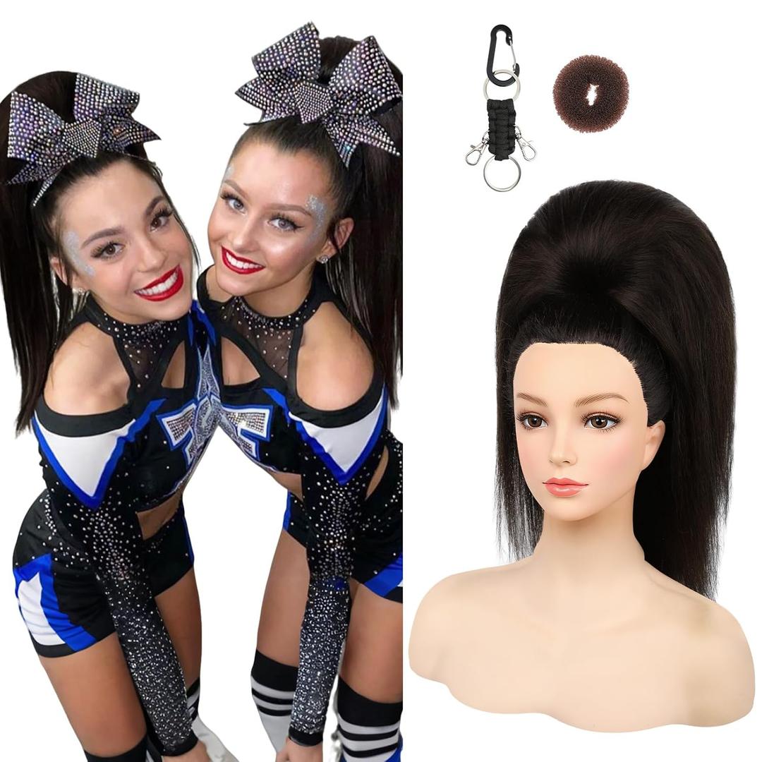 SEIKEA Cheer Ponytail Hair Piece, 100% Super Protein Fiber Straight Cheerleader Hairpiece Lightweight Silky Smooth Fluffy 18" Ponytail Extension for Cheerleader Competition, Dance Black Brown
