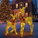 Christmas Decorations 38-inch Christmas Reindeer Decor Set Includes Two Reindeer: a Champagne Gold Female Deer and a Fawn with a Bow. Perfect for Outdoor Lawn displays and Holiday Arrangements.