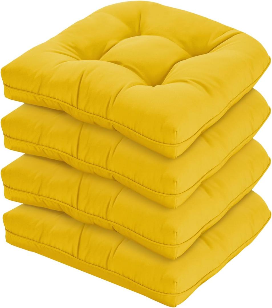 19x19 Outdoor Chair Cushions Set of 4, Wicker Patio Furniture Cushions with Tufted Buttons, Thick Outdoor Seat Cushions for Lawn Chairs, Overstuffed and Water Resistant, Yellow (19''x19''x5''-4PACK, Yellow)