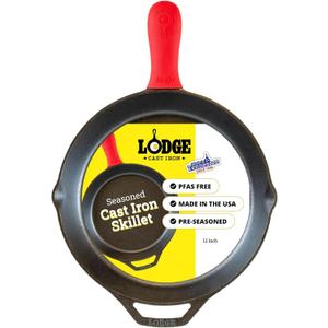 Lodge Seasoned Cast Iron Skillet - Quality Frying Pan for the Stove, Oven, Grill & Campfire - Includes Silicone Hot Handle Holder - Non-Toxic, Nonstick & Long-Lasting - 12 Inches