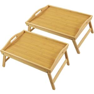 Bamboo Bed Tray Table with Folding Legs Set of 2 Foldable Breakfast Tray Portable Serving Table Laptop Snack Drawing Breakfast Trays for Bed, Set of 2, 16.1"L x 11.8"W x 7.9"H