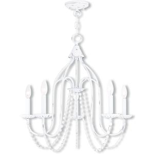 Livex Lighting 40795-60 Alessia Collection 5-Light Chandelier with Five Arms and Clear Crystal Trim, Antique White, 24"L x 24"W x 23"H