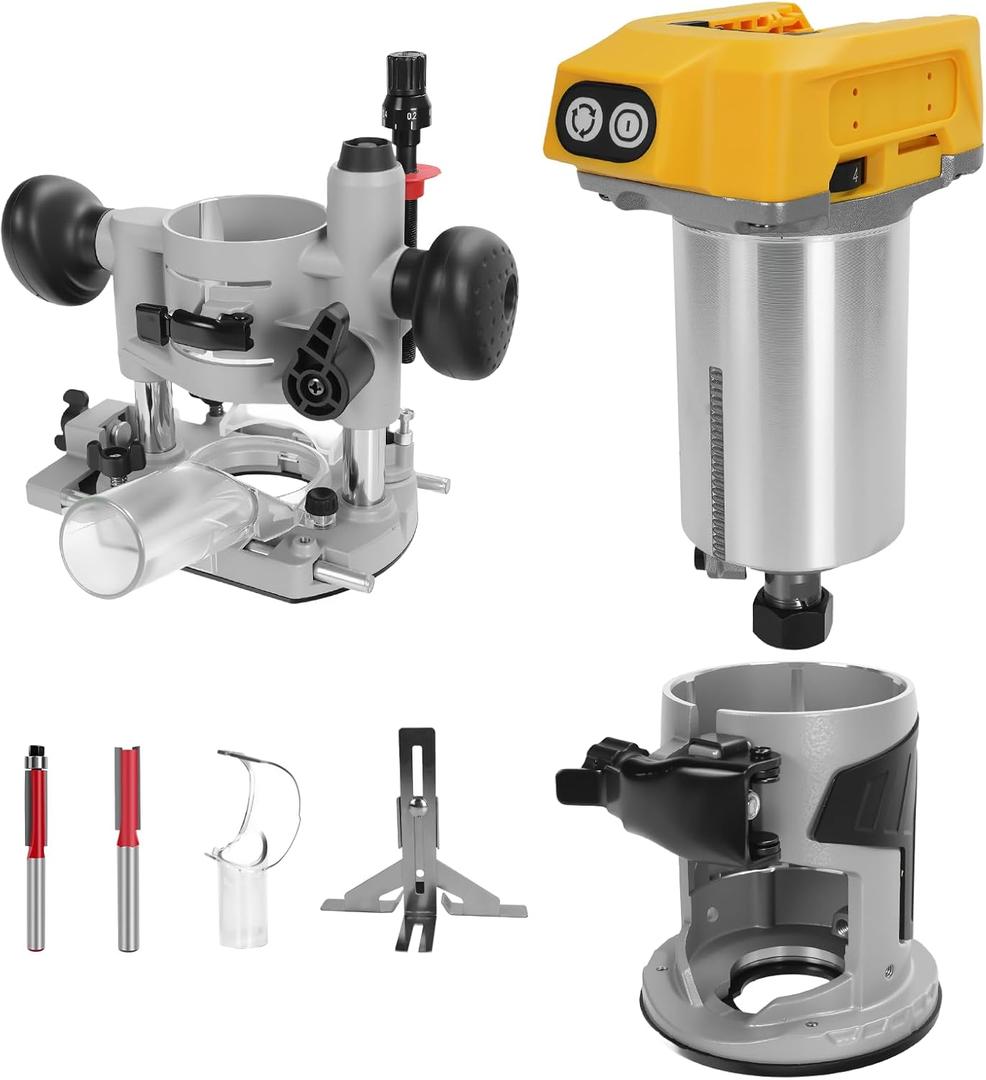 Cordless Compact Router Plunge Base for Dewalt 20v Battery, Compact Router Fixed Base & Plunge Router, 5 Speed Brushless Router for Woodworking/DIY Projects