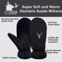SKYDEER Winter Mittens with Soft Deerskin Suede Leather & Thermal Polar Fleece & Warm C100G 3M Thinsulate Insulation SD5171M (Black, XL)