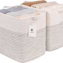 Medium and Large Woven Basket//With Handle, Used for Toys and Fabric Storage Basket used for Storing xl Storage Box, Decorative Storage Box Room 2pack (14L*12H L White/Black Line, 14L*10W*12H)