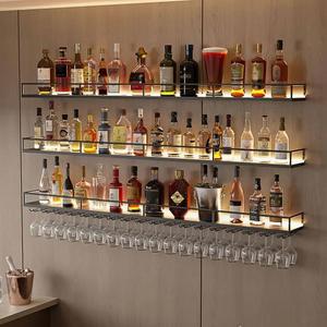 47.2" Wall Mounted Wine Rack with Lights, 3-Tier Floating Bar Shelf