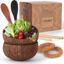Coconut Bowl Set with Wooden Spoons  Eco-Friendly, Natural Coconut Bowls for Smoothie, Acai, Fruit, and Salad  Perfect Decorative and Serving Bowls