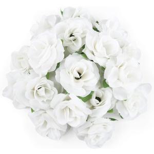 KESOTO 50pcs Mini White Roses Artificial Flowers Bulk, 1.6" Small Silk Fake Roses Flower Heads for Decoration, Crafts, Wedding Centerpieces Bridal Shower Party Home Decor