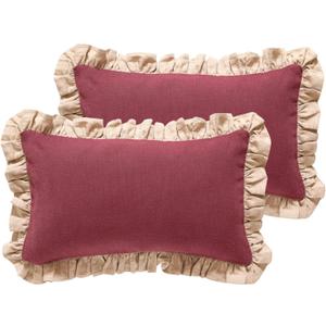 patdrea Rhodo Shabby Chic Decorative Throw Pillow Covers 12x20 Set of 2,Farmhouse Linen Pillow Covers with Ruffles,Rectangle Sturdy Throw Pillow Case for Couch Sofa Bed Living Room (Coomburg Rose)