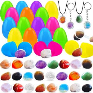 24 Pack Prefilled Easter Eggs with Gemstone, Filled Easter Eggs for Easter Basket Stuffers, Party Favors