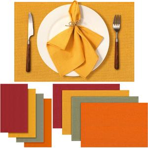 Meanplan 8 Pcs Napkins and Placemats Set Christmas Cloth Napkins 17''x17'' Cotton Rural Cloth Rustic Dinner Table Set for Dinner Party Supply(Rustic)
