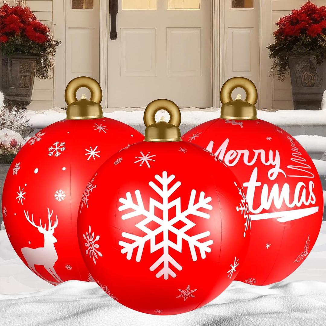 3 Pcs 24 Inch Giant Inflatable Christmas Balls,Large Outdoor Inflatable Christmas Balls for Yards, Lawns, Porches, Gardens, Front Doors or Windows Christmas Decorated