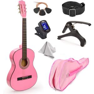30" Wood Classical Guitar with Case and Accessories for Kids/Girls/Boys/Beginners (Pink)