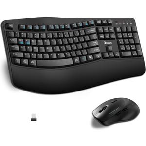 Wireless Keyboard and Mouse Combo, Full Size Wave Keys Ergonomic 2.4G Keyboard with Wrist Rest for Natural Typing, 3 DPI Adjustable Ergonomic Silent Mouse for Computer/Laptop/Windows/Mac (Black)