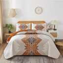 Dintszyayue Boho Quilt Set King Size 3 Pieces Aztec Texture Bedspread Coverlet Set Bohemian Quilt Bedding Set Microfiber Lightweight Bed Cover for All Seasons (Terracotta, 90"×103")