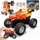 BEZGAR Monster Truck Toys - Remote Control Monster Truck with Light & Music, Dinosaur Toys for Kids, 1:20 Scale RC Truck with 360° Spins and Drifting, Remote Control Car for Boys (Orange)