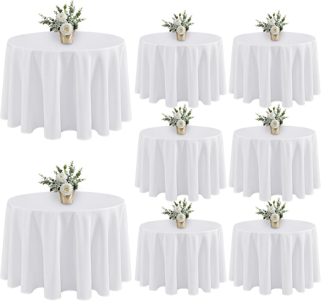 Fitable 8 Pack White Table Cloths 120 Inch Round - Stain Resistant and Washable Table clothes, Polyester Fabric Table Covers for Wedding, Party, Banquet, Formal Events