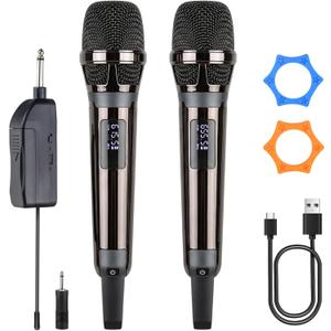 Wireless Microphones for Karaoke Singing, Professional Dual Cordless Mic System , 500ft Long Range Dual Handheld Cordless& LED Display, Dynamic Karaoke Microphone for Singing, DJ, Church, Party