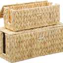 Cable Management Box,Hand-Woven Water Hyacinth Decorative Cord Organizer,2 Side Open Slots Wicker Cable Box to Hide Cords and Power Strip,for Desk, Floor, Office,2 Pack