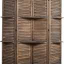 Proman Products Rancho Shelf 4 Panel Room Divider FS17191, Folding Screen, Privacy Screen, Room Partition, Paulownia Wood, (Max Extend with Shelves) 47" W x 11" D x 67" H, Rustic Brown